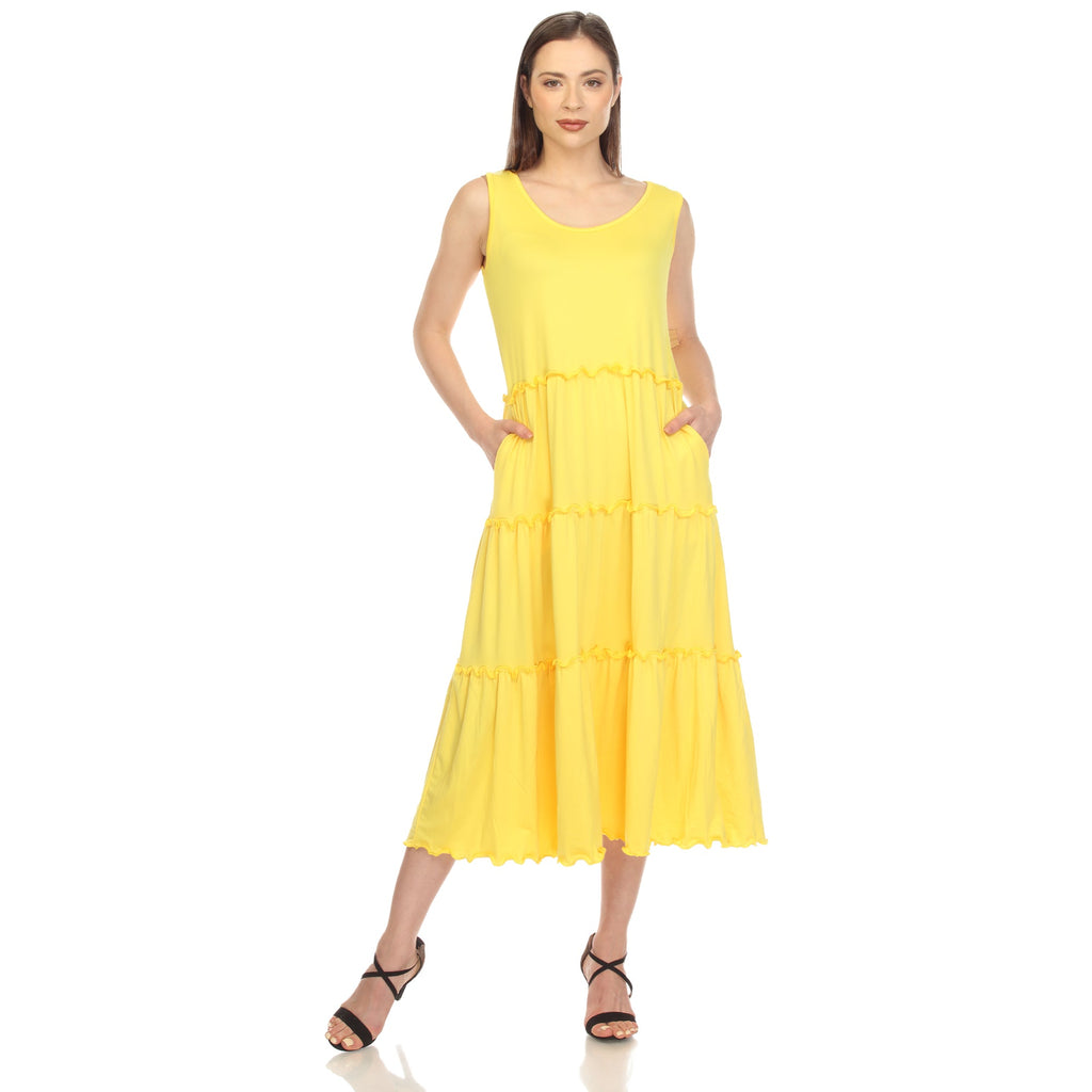 Women's Scoop Neck Tiered Midi Dress (9 Colors Available)