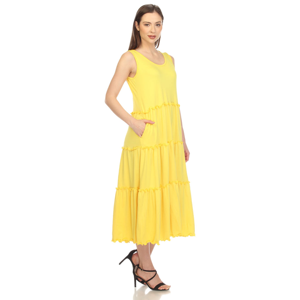 Women's Scoop Neck Tiered Midi Dress (9 Colors Available)