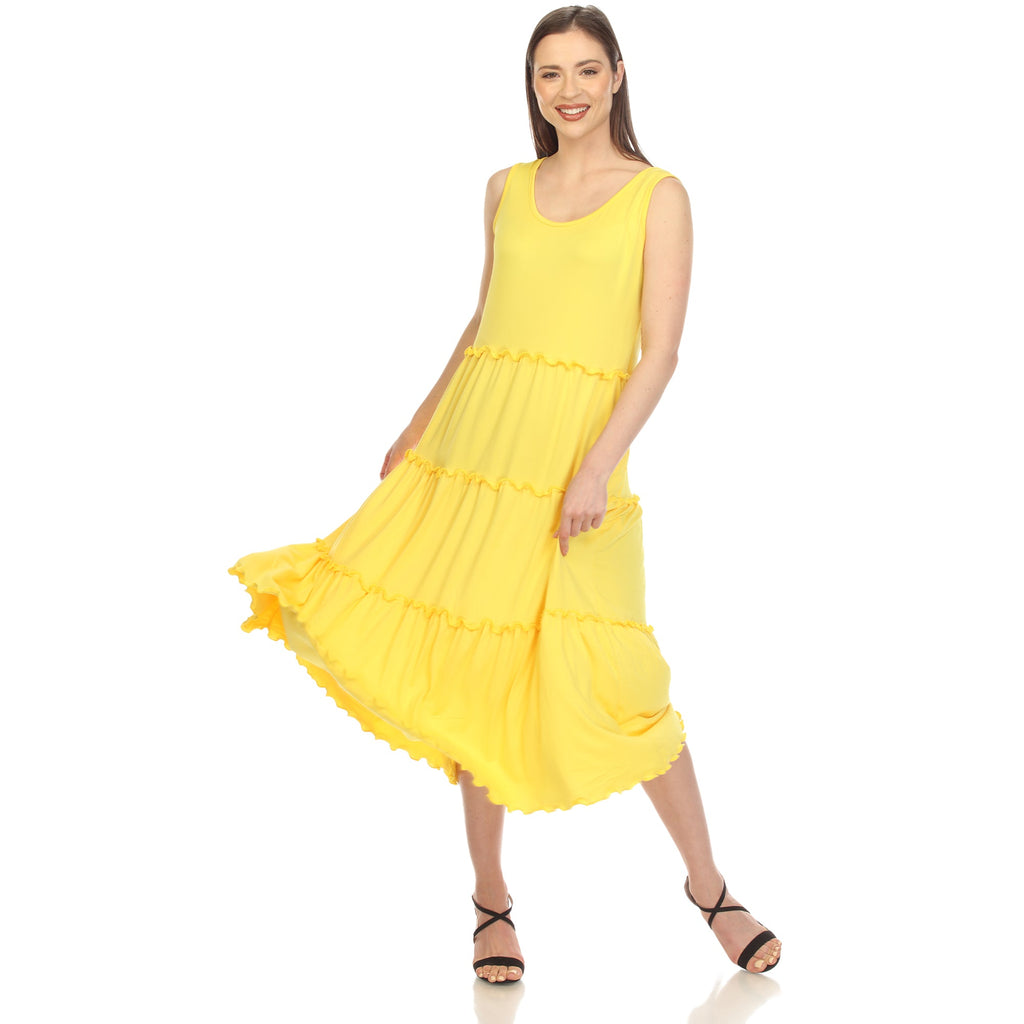 Women's Scoop Neck Tiered Midi Dress (9 Colors Available)