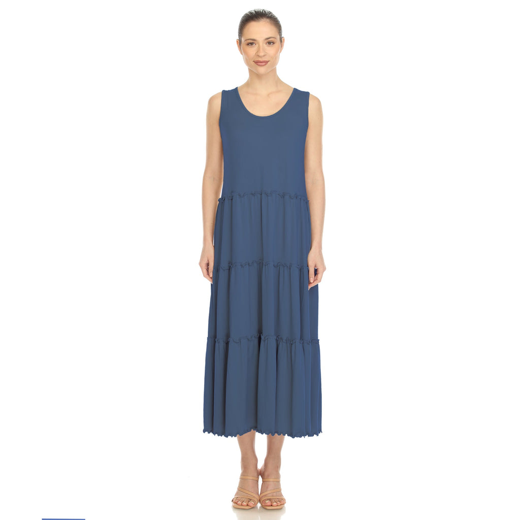 Women's Scoop Neck Tiered Midi Dress (9 Colors Available)