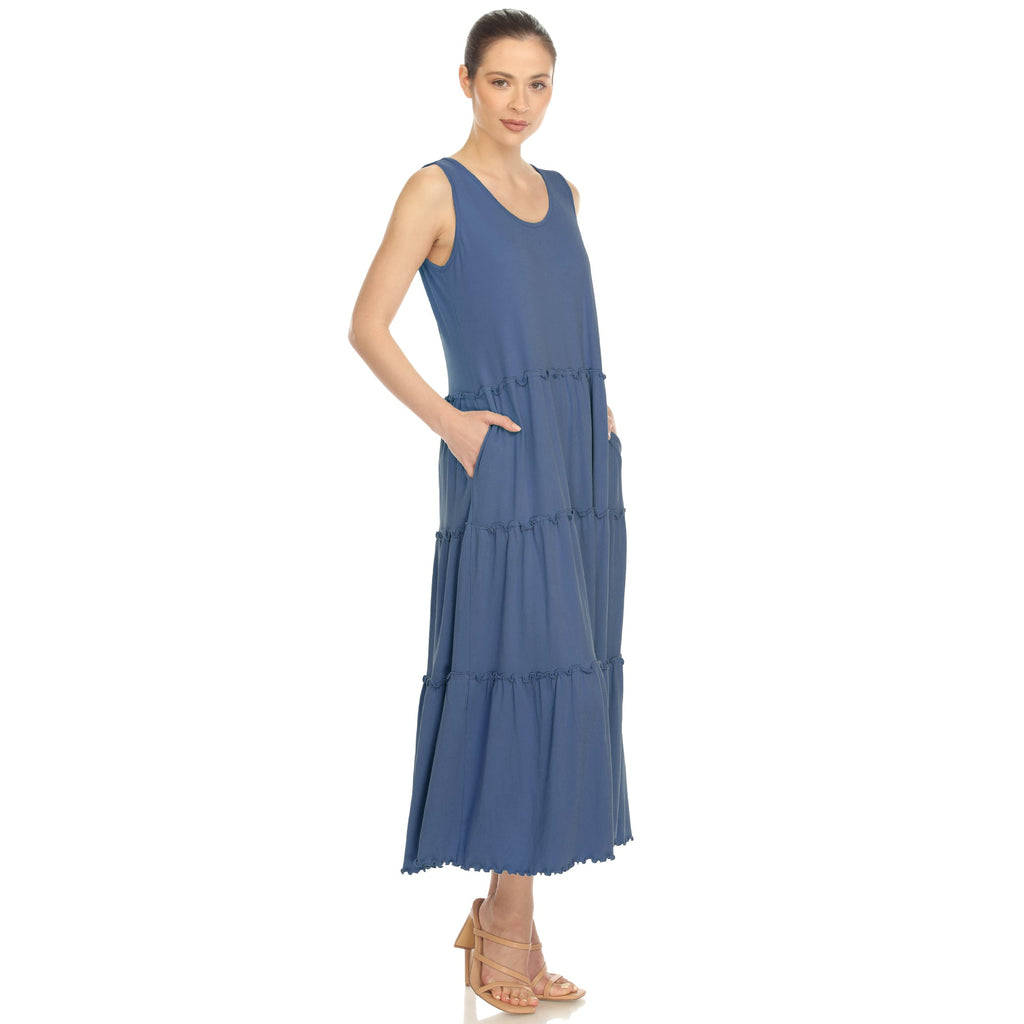 Women's Scoop Neck Tiered Midi Dress (9 Colors Available)