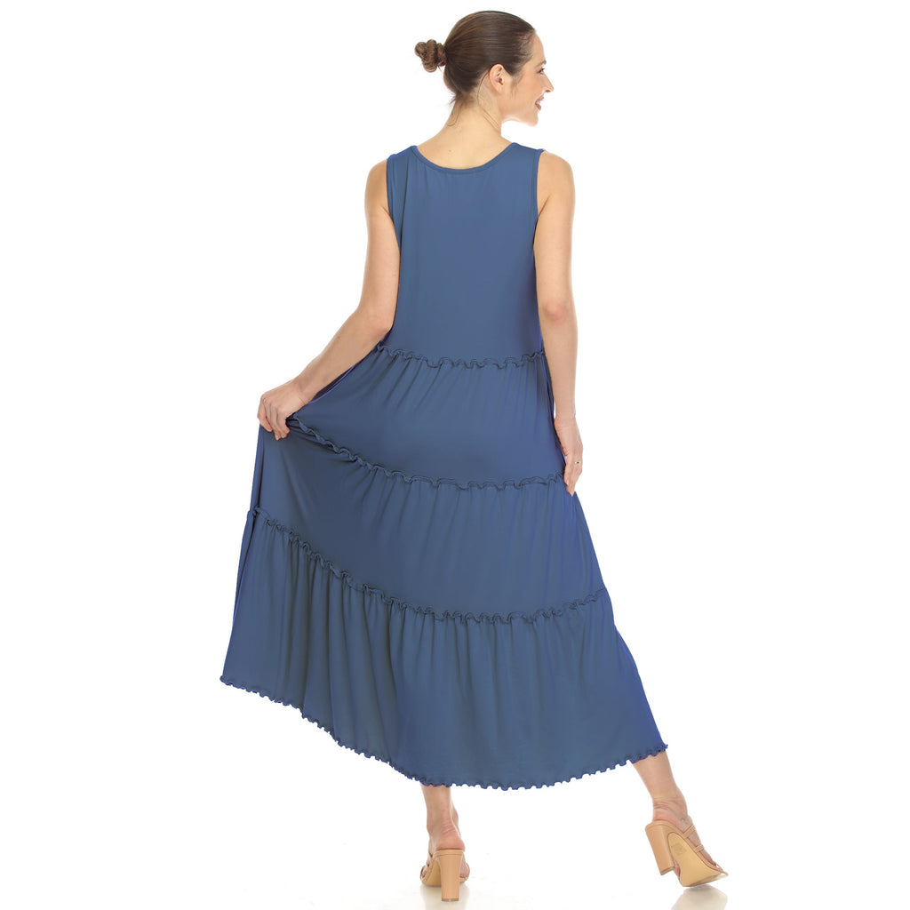 Women's Scoop Neck Tiered Midi Dress (9 Colors Available)