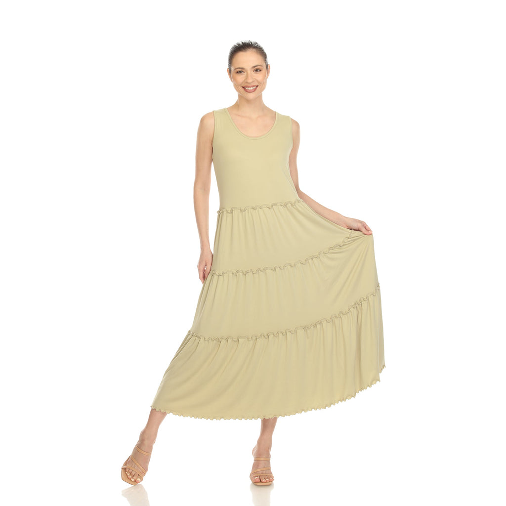 Women's Scoop Neck Tiered Midi Dress (9 Colors Available)