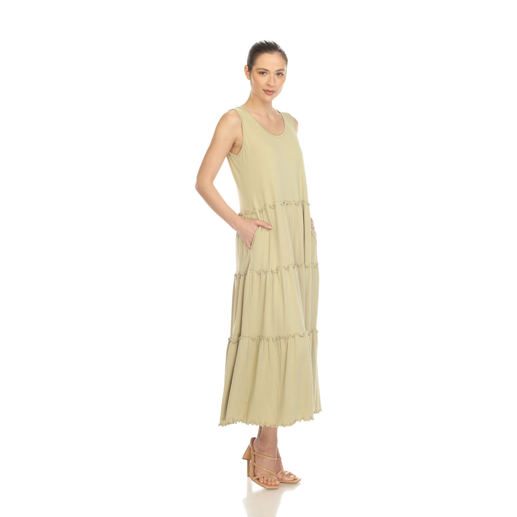 Women's Scoop Neck Tiered Midi Dress (9 Colors Available)