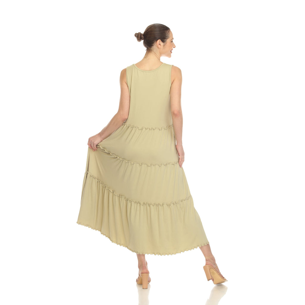 Women's Scoop Neck Tiered Midi Dress (9 Colors Available)