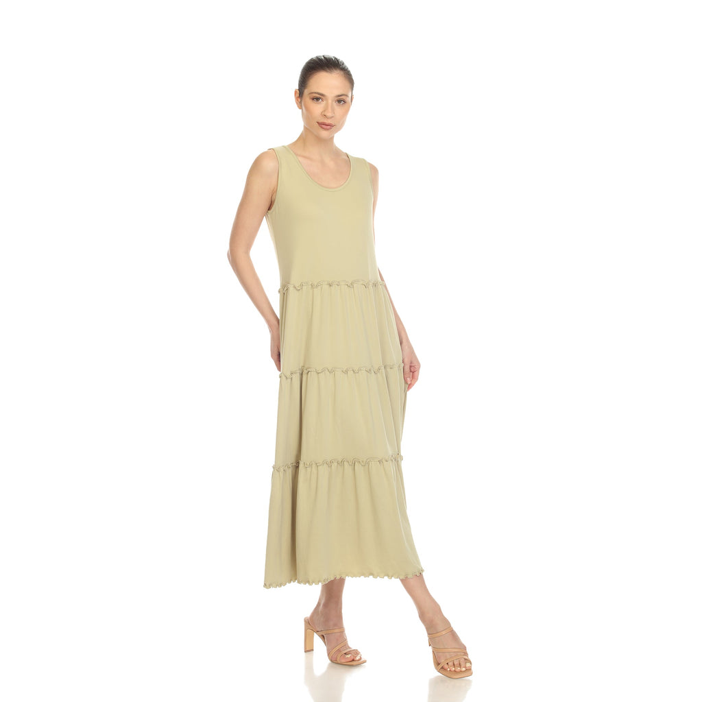 Women's Scoop Neck Tiered Midi Dress (9 Colors Available)