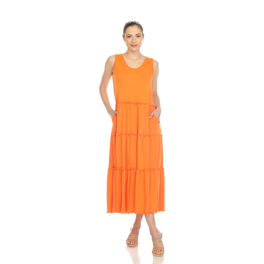 Women's Scoop Neck Tiered Midi Dress (9 Colors Available)