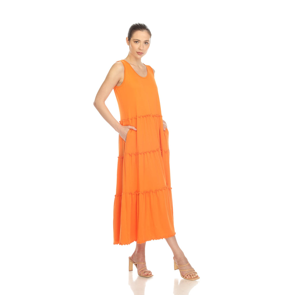 Women's Scoop Neck Tiered Midi Dress (9 Colors Available)