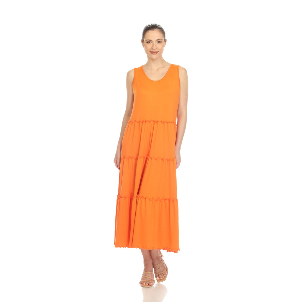 Women's Scoop Neck Tiered Midi Dress (9 Colors Available)