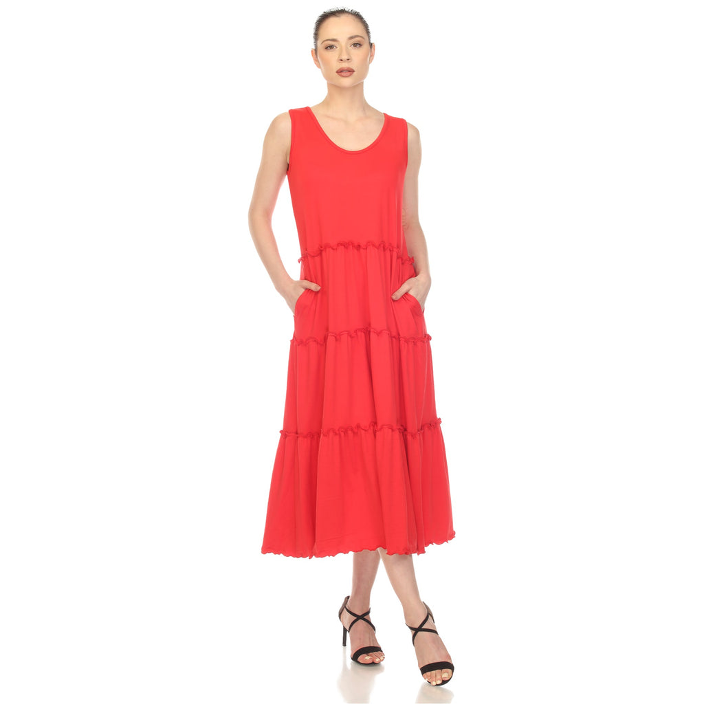 Women's Scoop Neck Tiered Midi Dress (9 Colors Available)