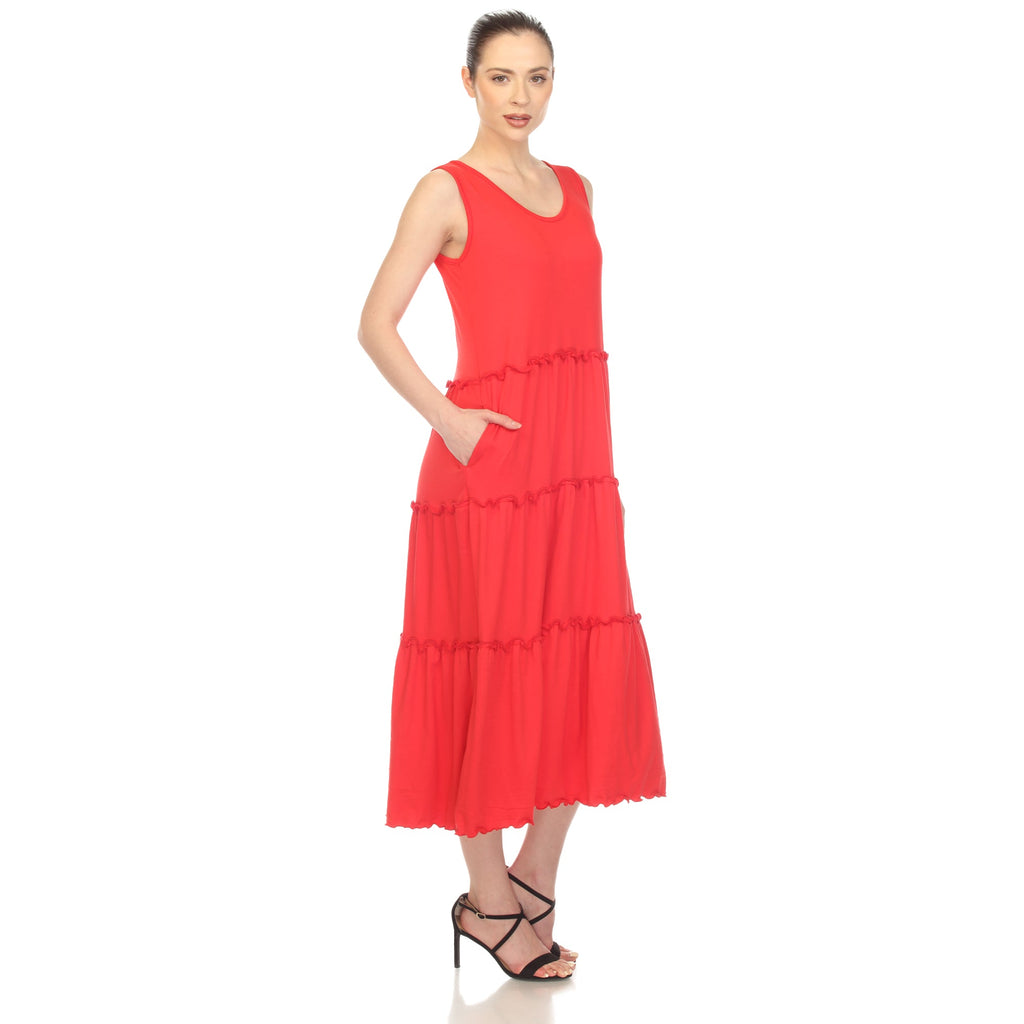 Women's Scoop Neck Tiered Midi Dress (9 Colors Available)