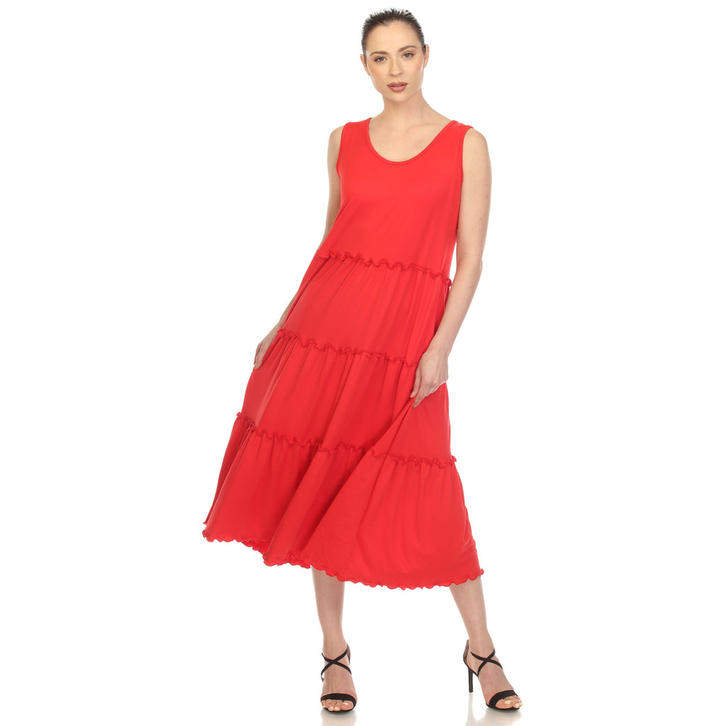 Women's Scoop Neck Tiered Midi Dress (9 Colors Available)