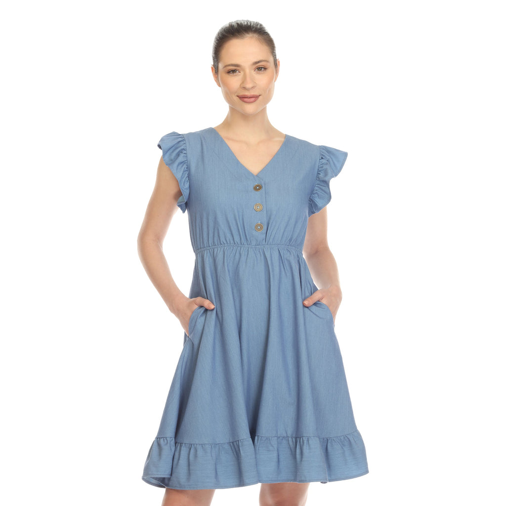 Women's Ruffle Sleeve Knee-Length Dress (2 Colors Available)