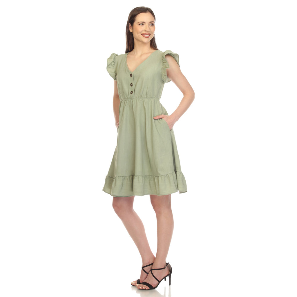 Women's Ruffle Sleeve Knee-Length Dress (2 Colors Available)