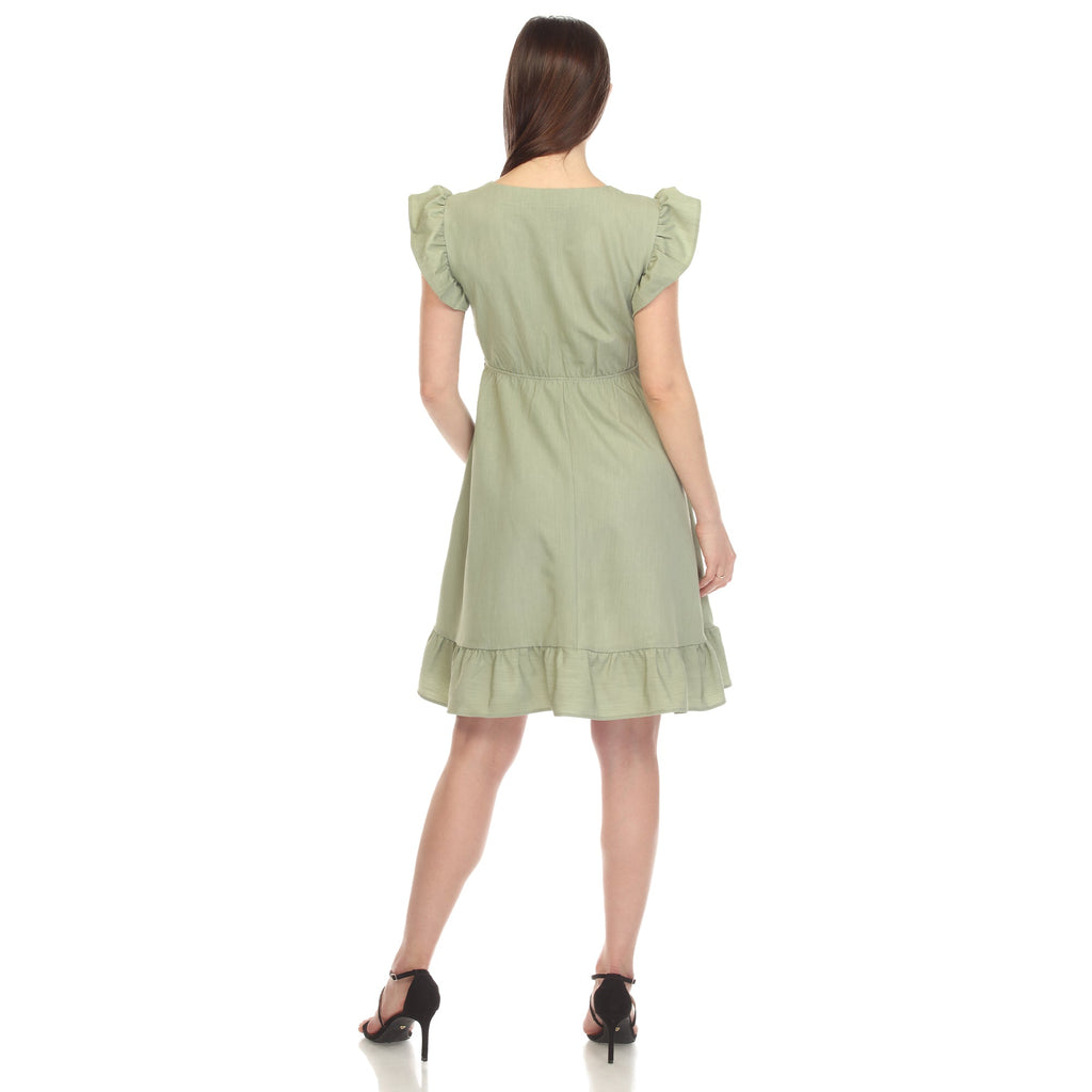 Women's Ruffle Sleeve Knee-Length Dress (2 Colors Available)