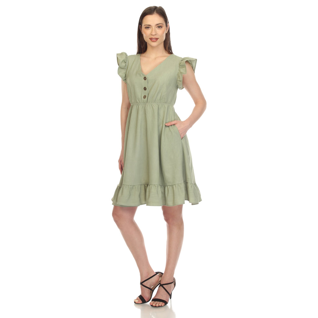 Women's Ruffle Sleeve Knee-Length Dress (2 Colors Available)