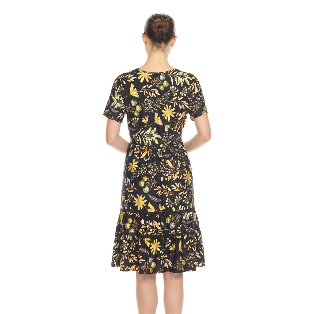 Women's Floral Short Sleeve Knee Length Dress (4 Colors Available)