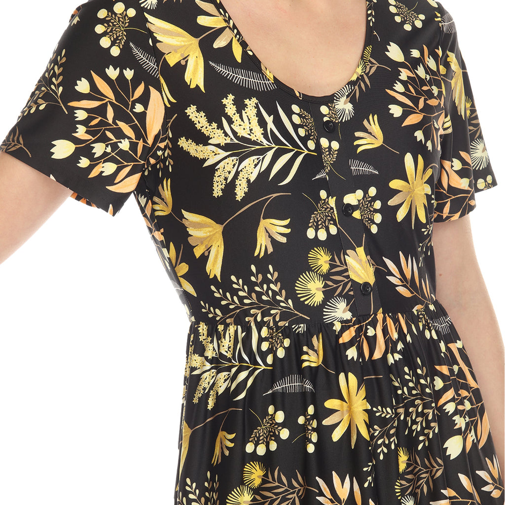 Women's Floral Short Sleeve Knee Length Dress (4 Colors Available)