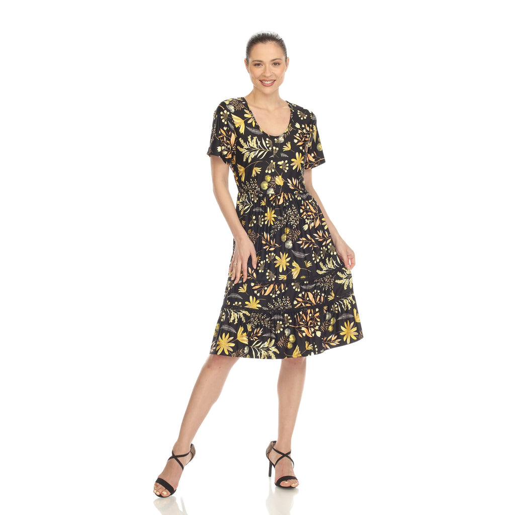 Women's Floral Short Sleeve Knee Length Dress (4 Colors Available)