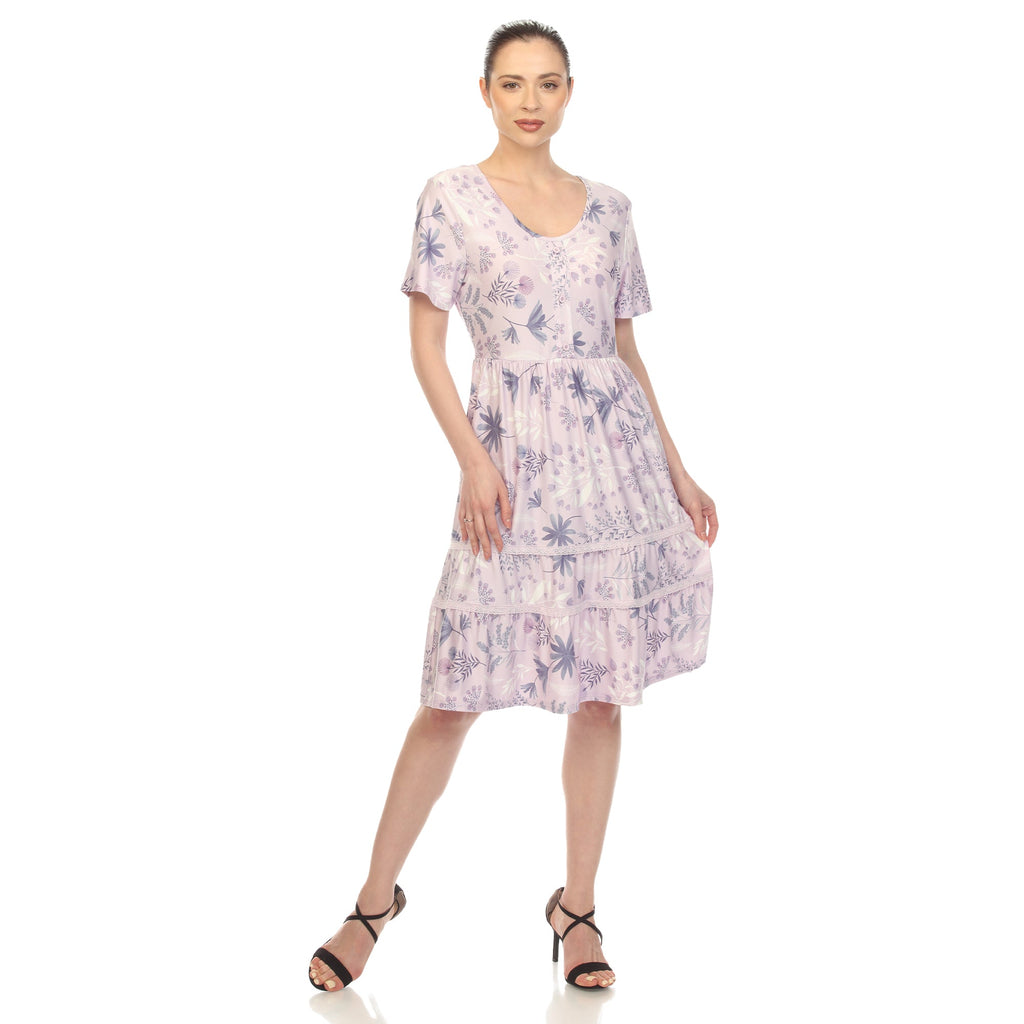 Women's Floral Short Sleeve Knee Length Dress (4 Colors Available)