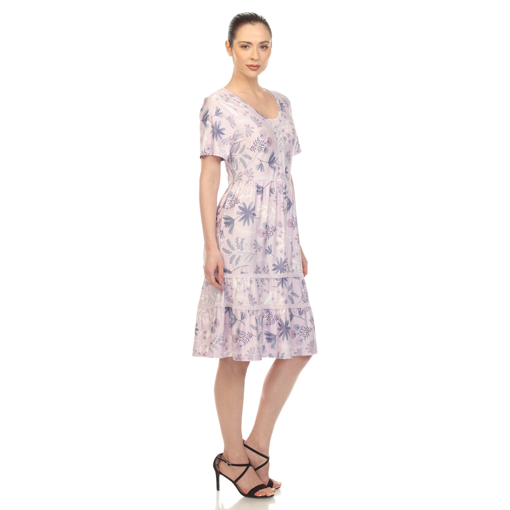 Women's Floral Short Sleeve Knee Length Dress (4 Colors Available)