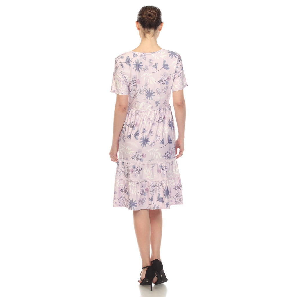 Women's Floral Short Sleeve Knee Length Dress (4 Colors Available)