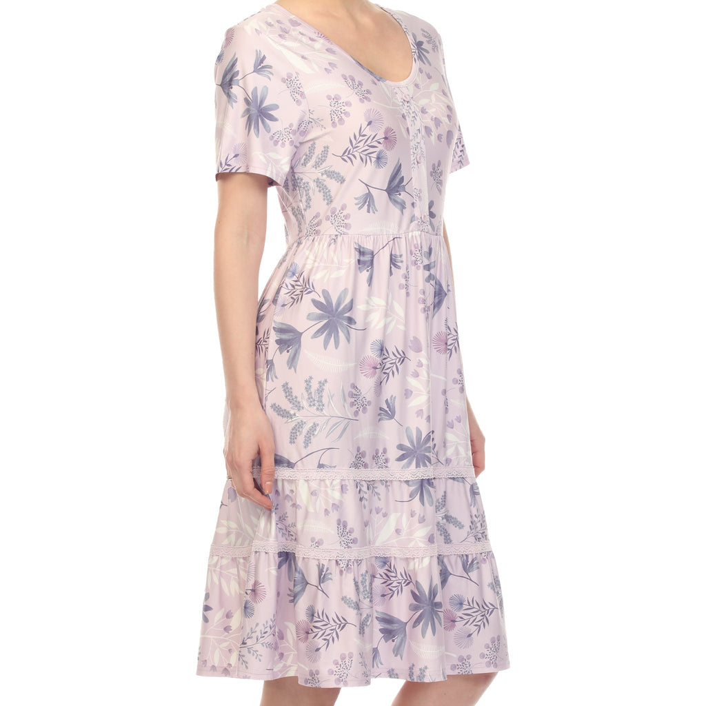 Women's Floral Short Sleeve Knee Length Dress (4 Colors Available)