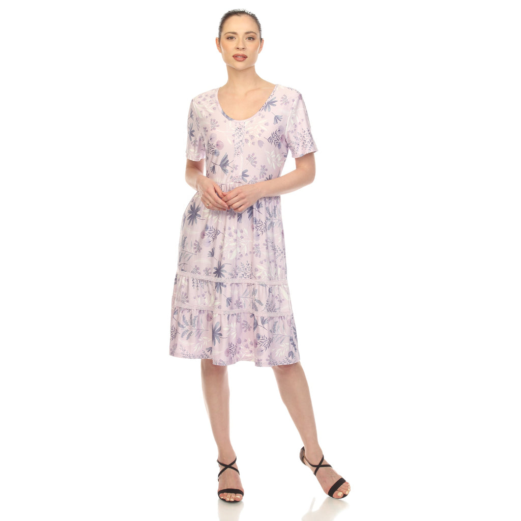 Women's Floral Short Sleeve Knee Length Dress (4 Colors Available)