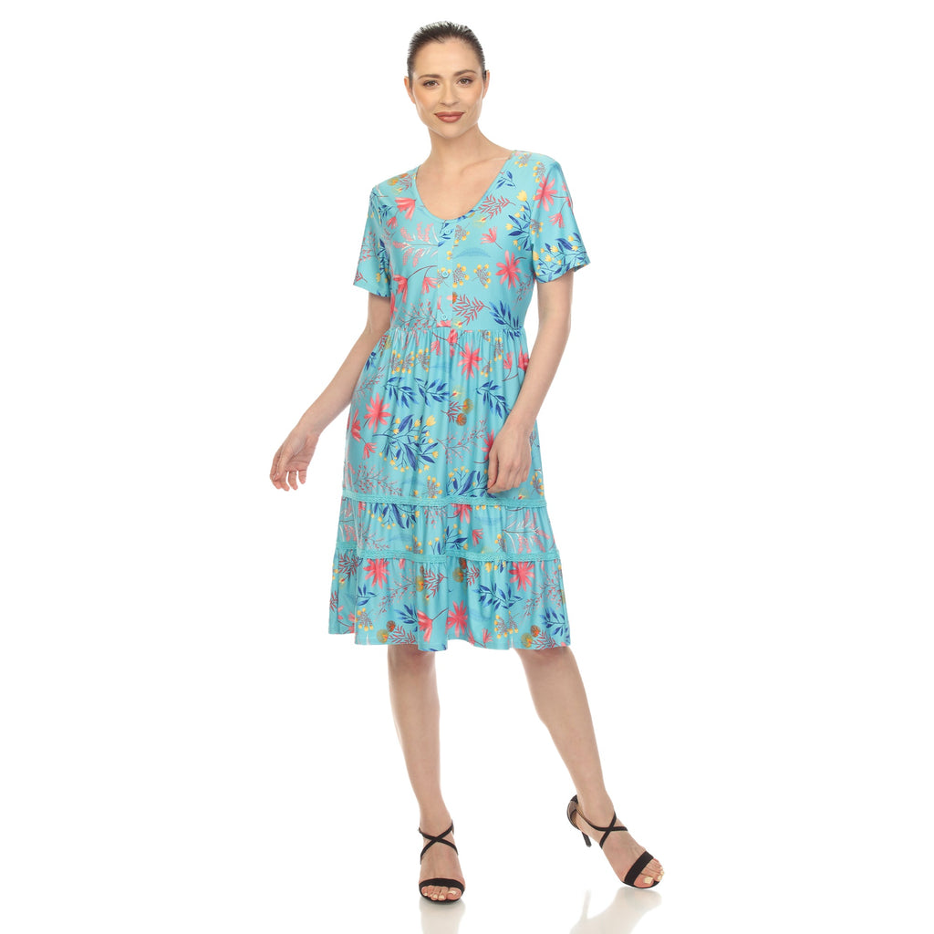 Women's Floral Short Sleeve Knee Length Dress (4 Colors Available)