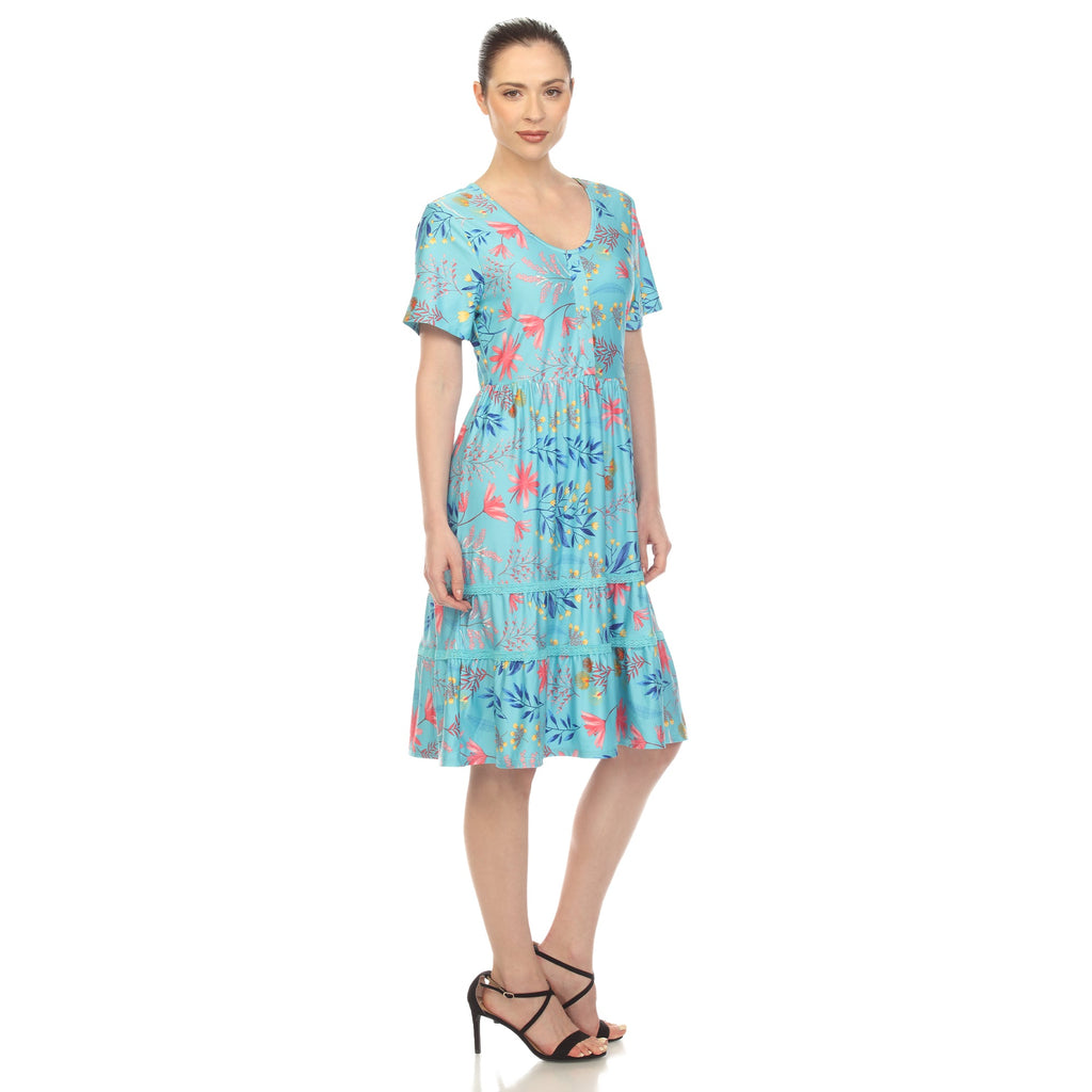 Women's Floral Short Sleeve Knee Length Dress (4 Colors Available)