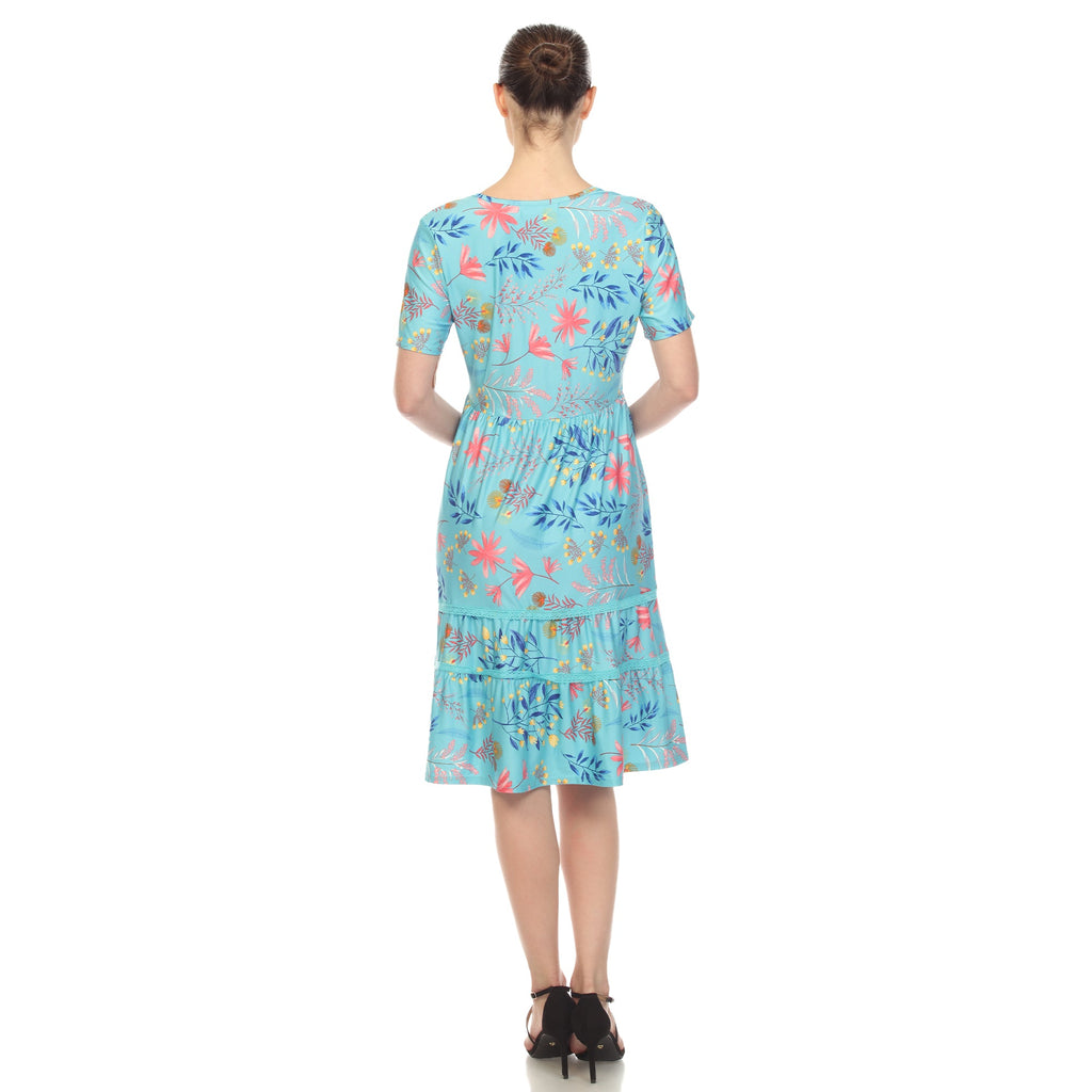 Women's Floral Short Sleeve Knee Length Dress (4 Colors Available)