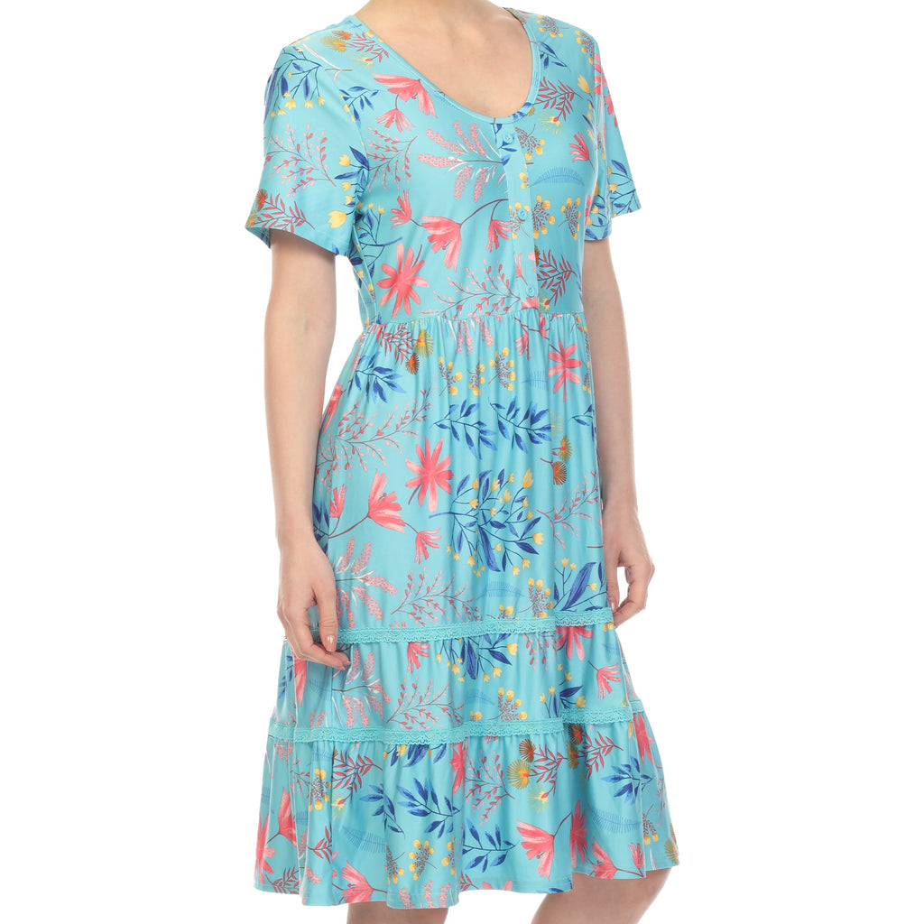 Women's Floral Short Sleeve Knee Length Dress (4 Colors Available)