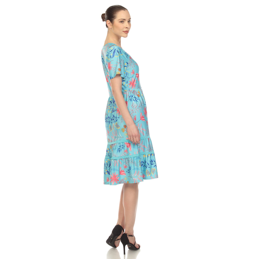 Women's Floral Short Sleeve Knee Length Dress (4 Colors Available)