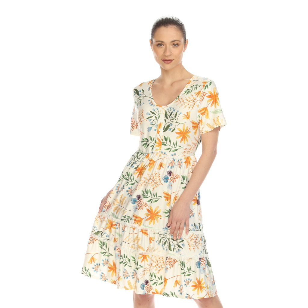 Women's Floral Short Sleeve Knee Length Dress (4 Colors Available)