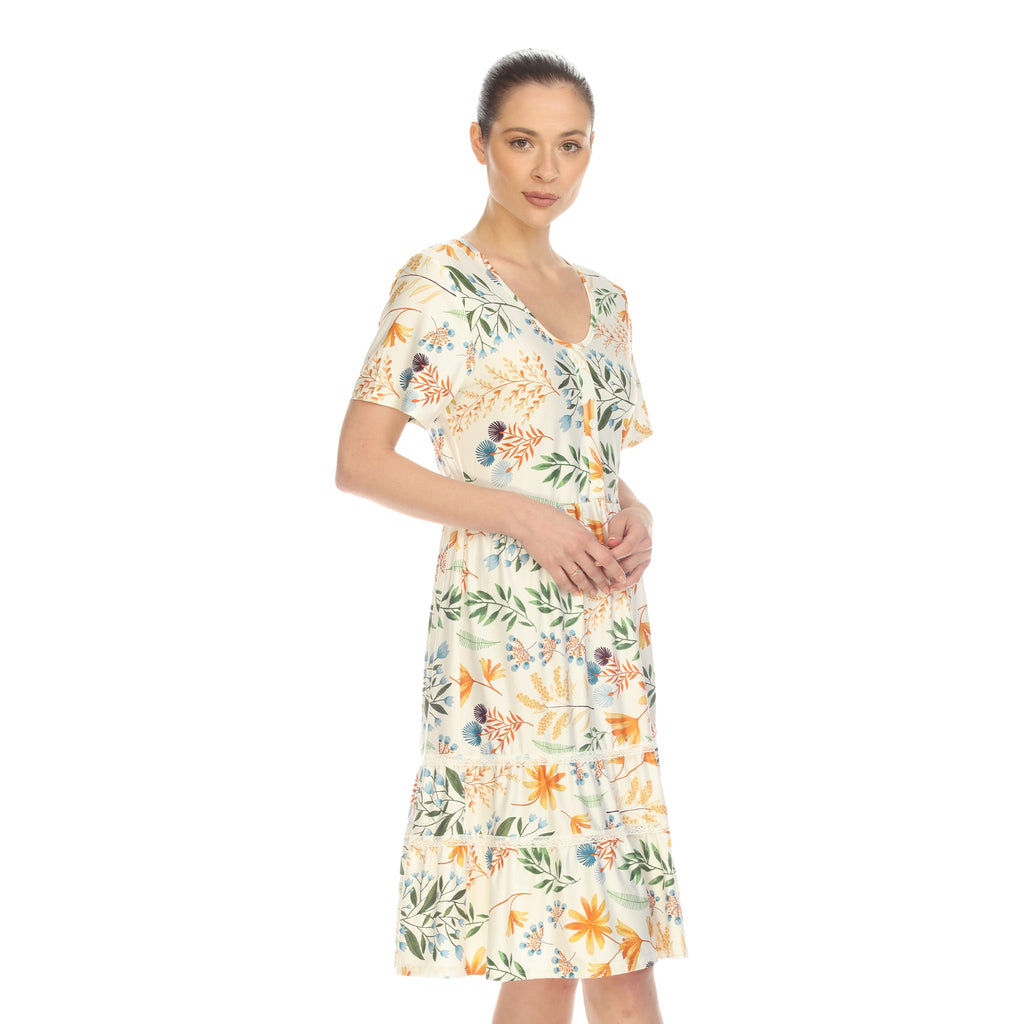 Women's Floral Short Sleeve Knee Length Dress (4 Colors Available)