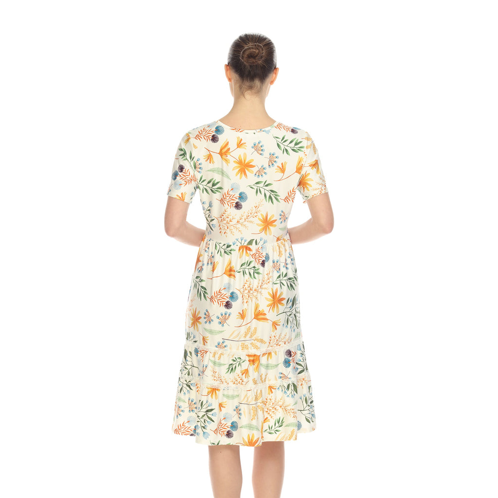 Women's Floral Short Sleeve Knee Length Dress (4 Colors Available)