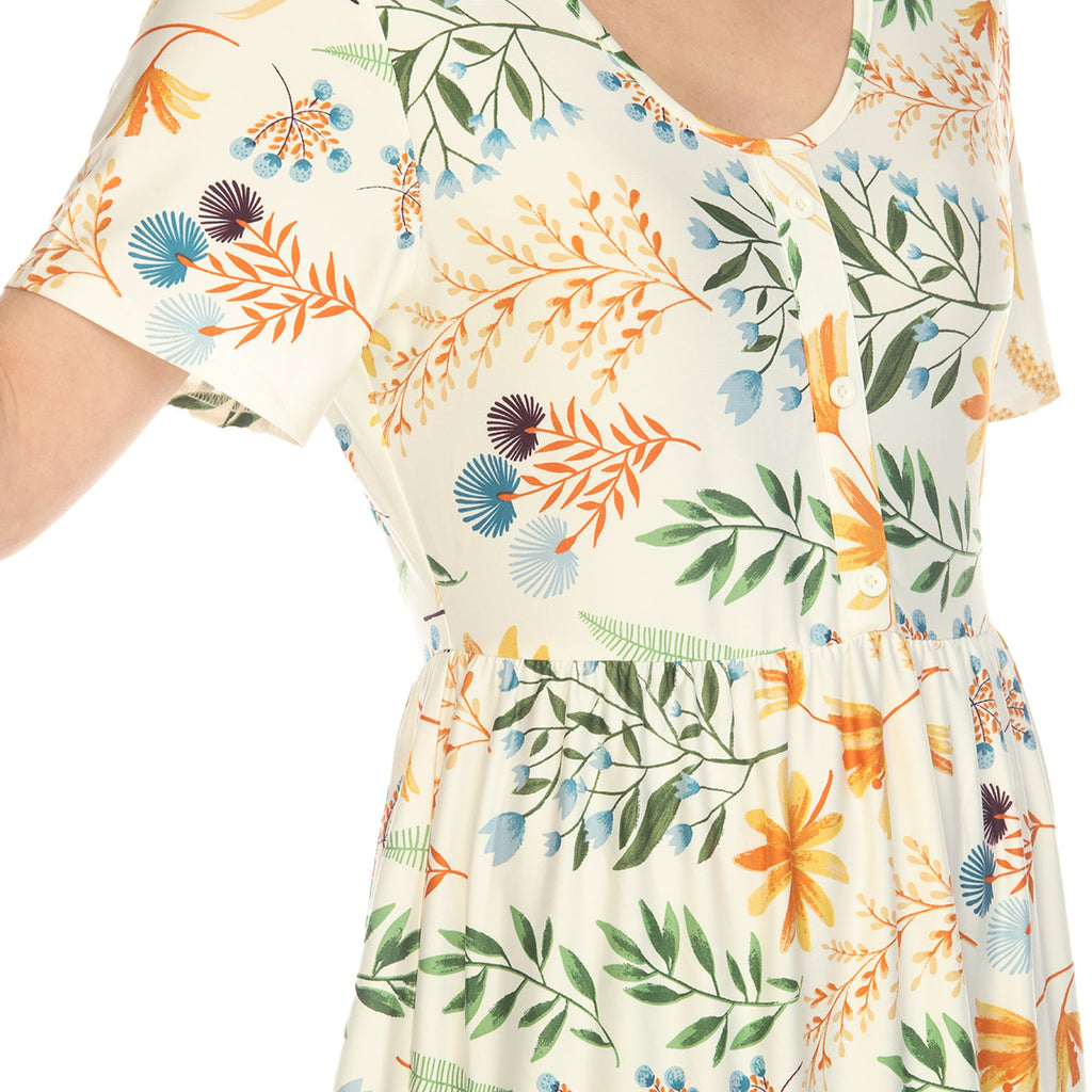 Women's Floral Short Sleeve Knee Length Dress (4 Colors Available)