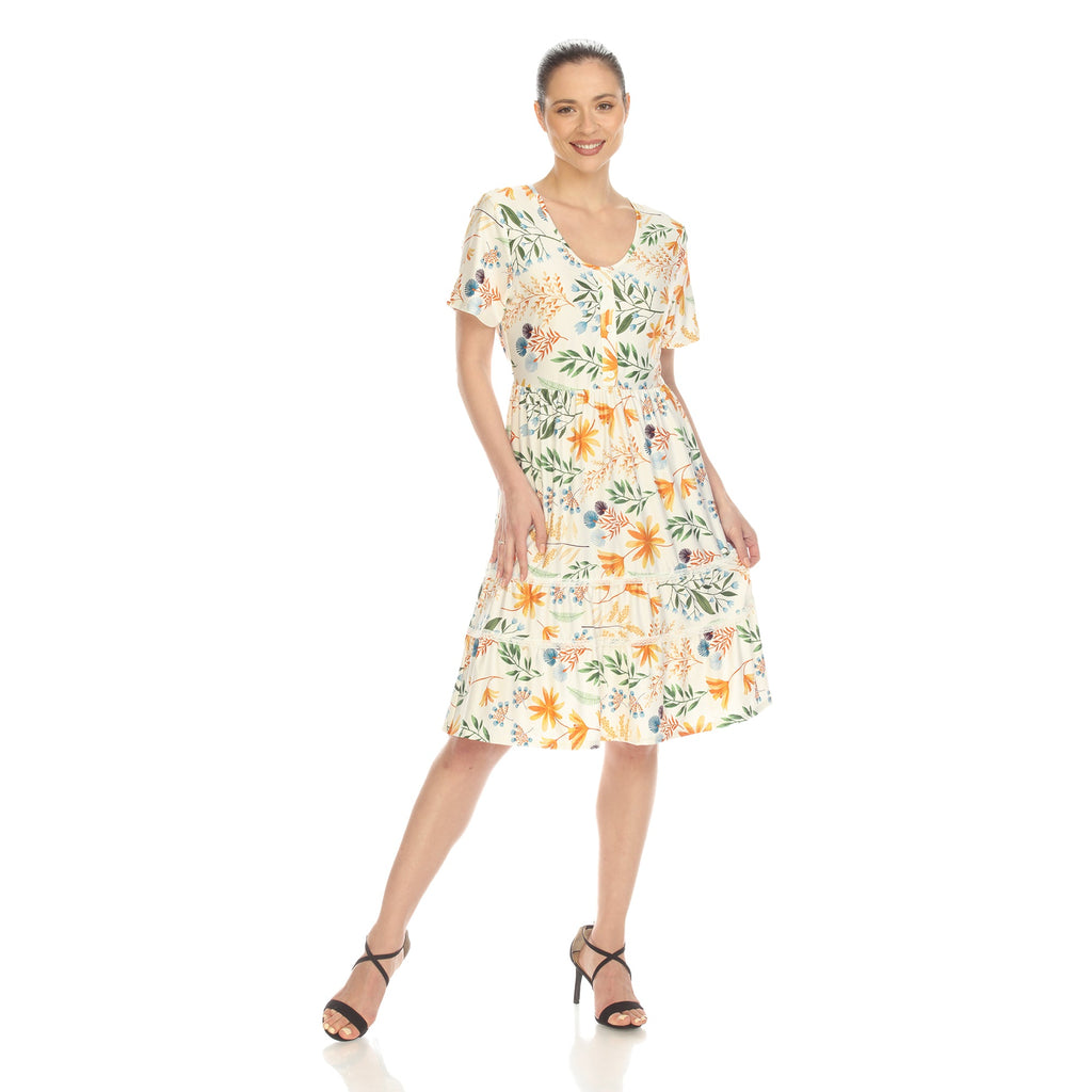 Women's Floral Short Sleeve Knee Length Dress (4 Colors Available)