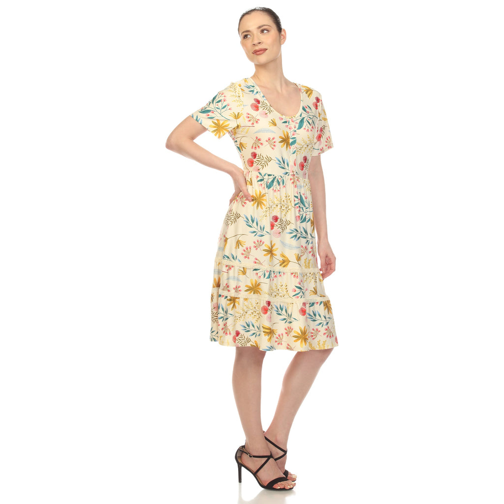 Women's Floral Short Sleeve Knee Length Dress (4 Colors Available)