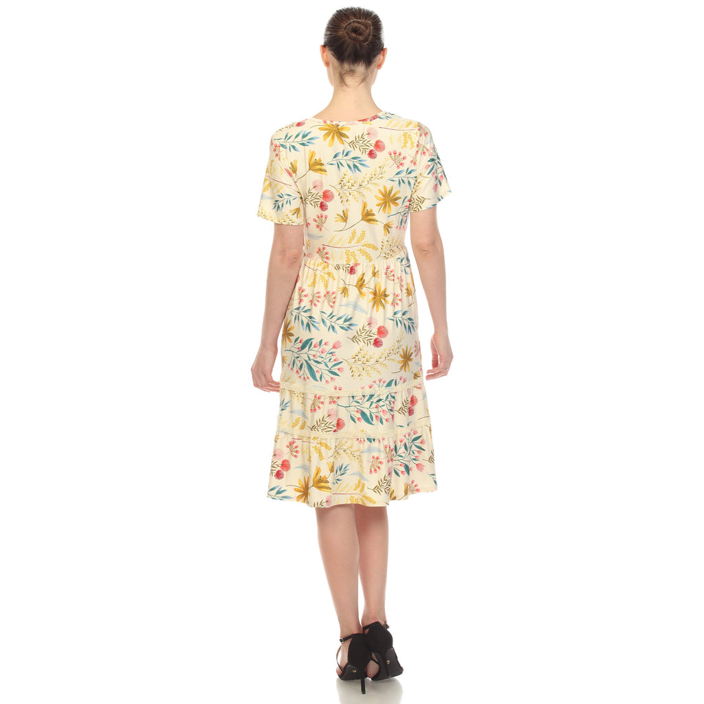 Women's Floral Short Sleeve Knee Length Dress (4 Colors Available)