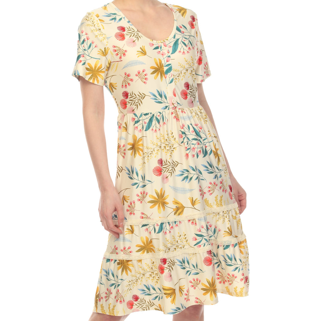 Women's Floral Short Sleeve Knee Length Dress (4 Colors Available)