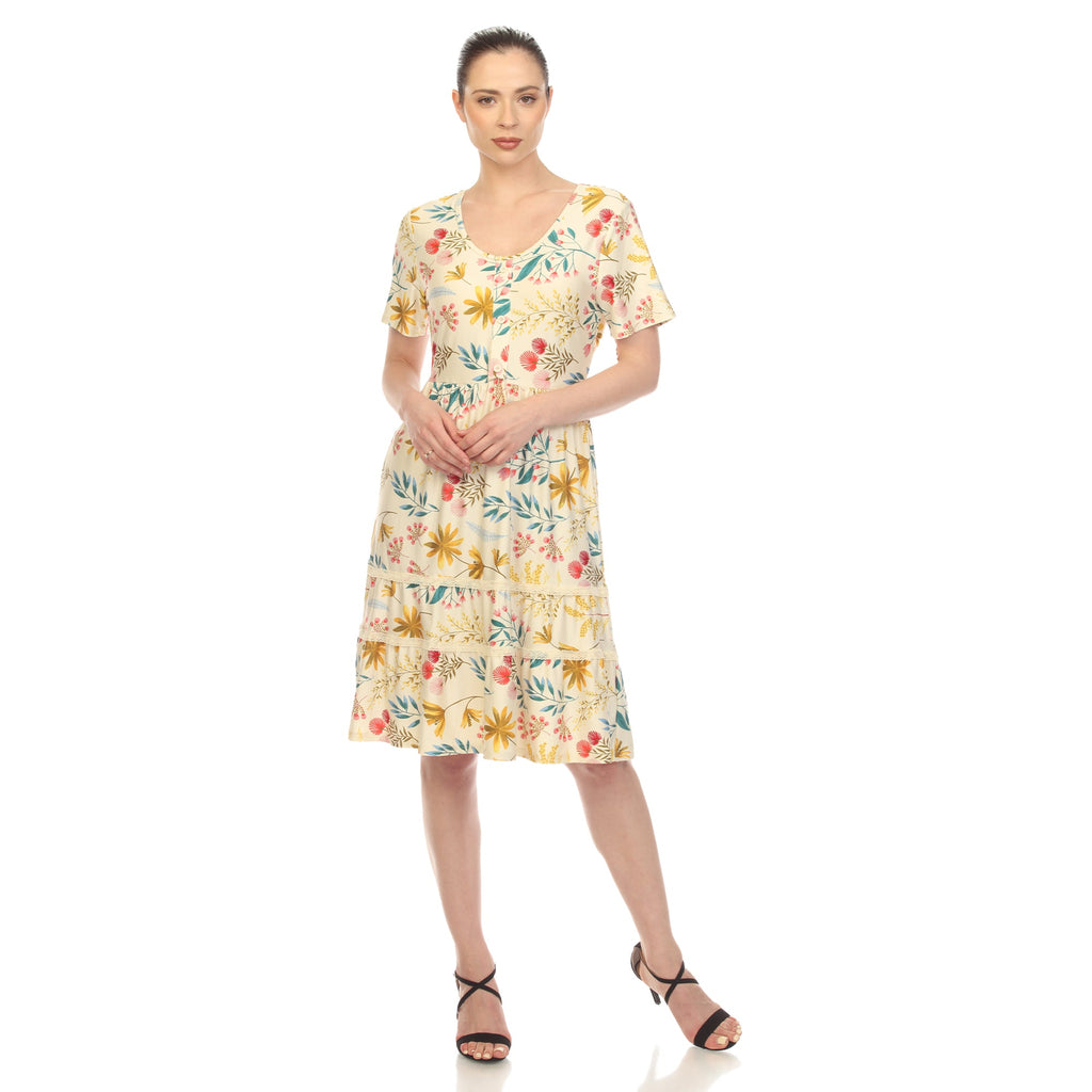 Women's Floral Short Sleeve Knee Length Dress (4 Colors Available)