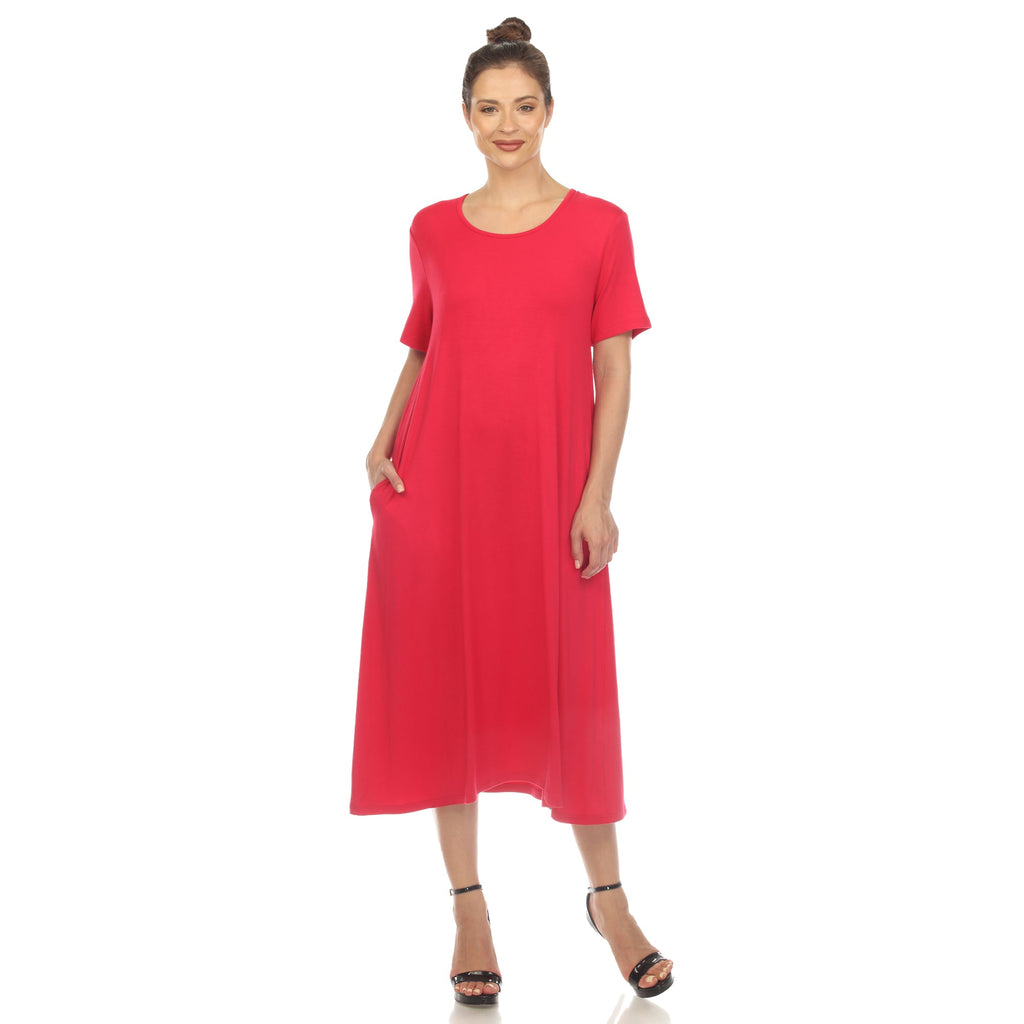 Women's Short Sleeve Midi Dress (7 Colors Available)