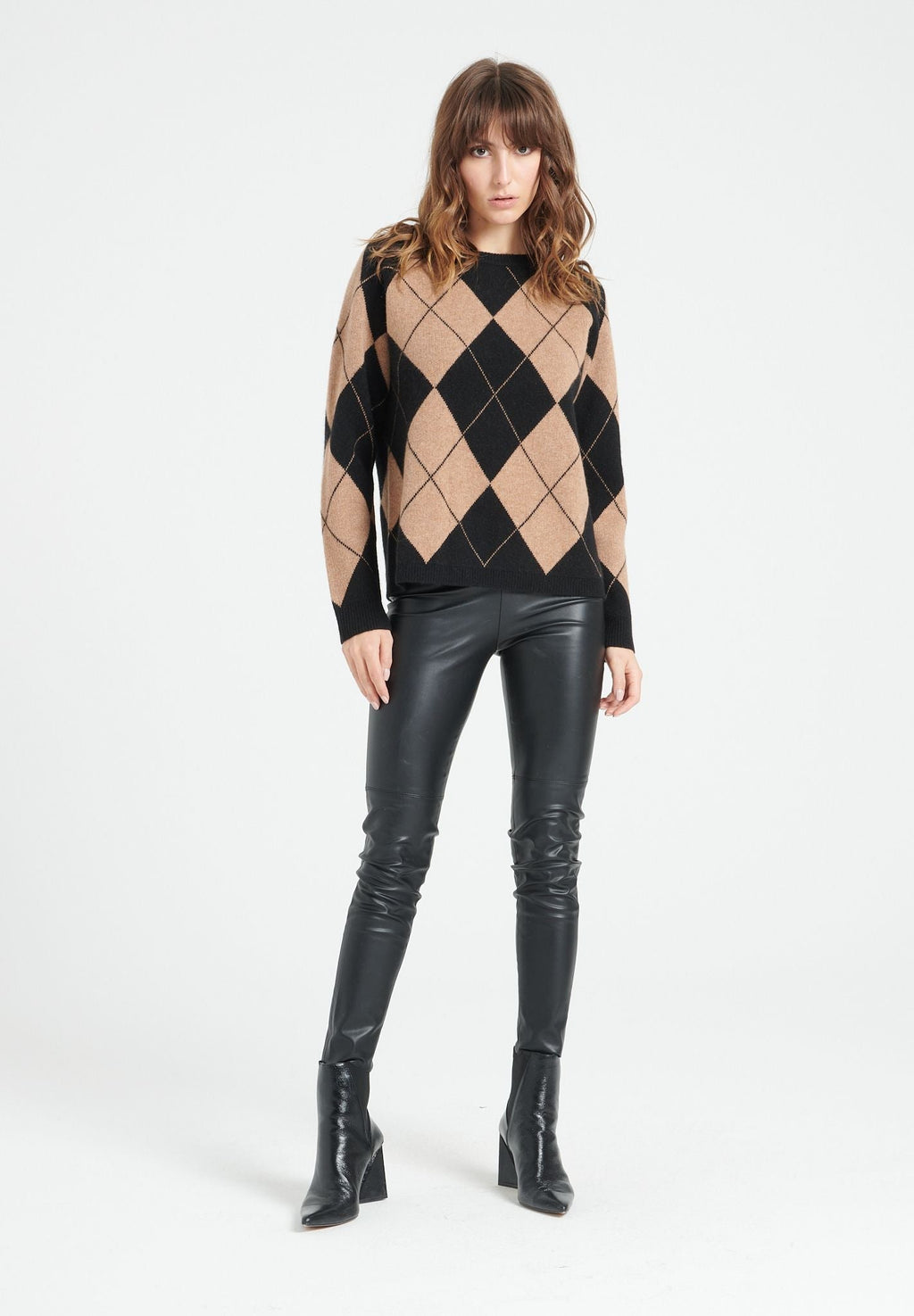 MIA 12 Round-neck cashmere sweater with two-tone jacquard pattern