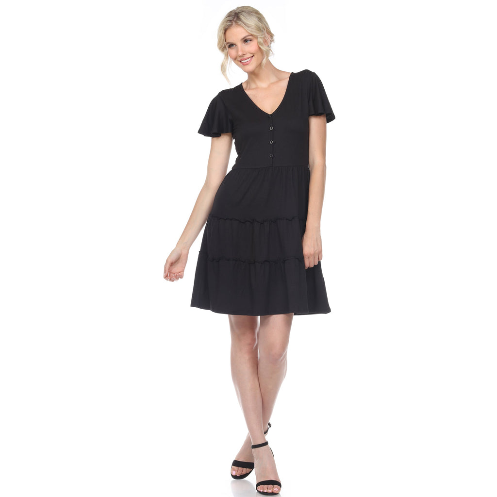 Women's Short Sleeve V-neck Tiered Dress (5 Colors Available)