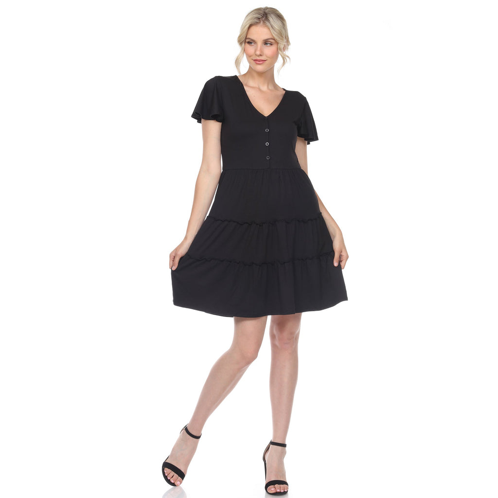 Women's Short Sleeve V-neck Tiered Dress (5 Colors Available)