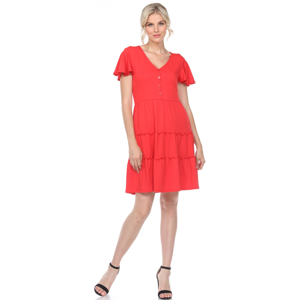 Women's Short Sleeve V-neck Tiered Dress (5 Colors Available)