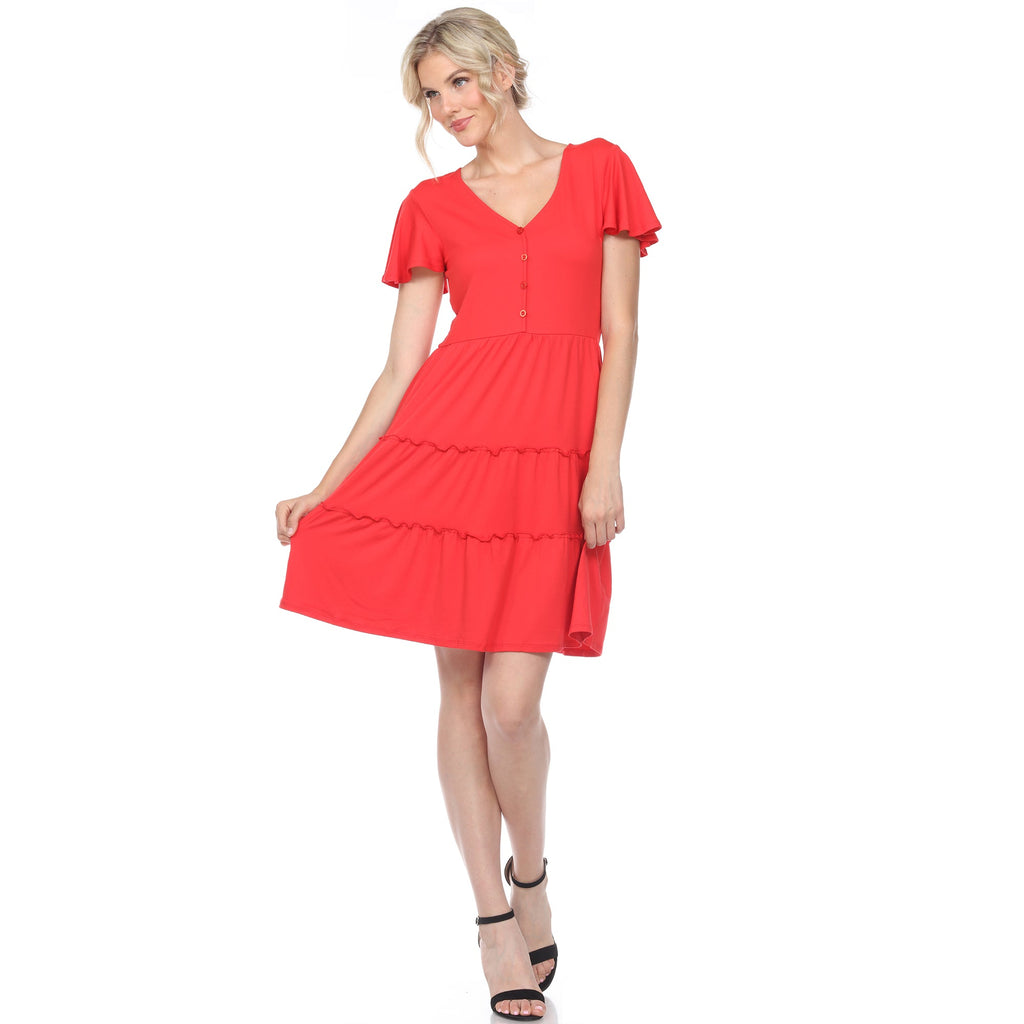 Women's Short Sleeve V-neck Tiered Dress (5 Colors Available)