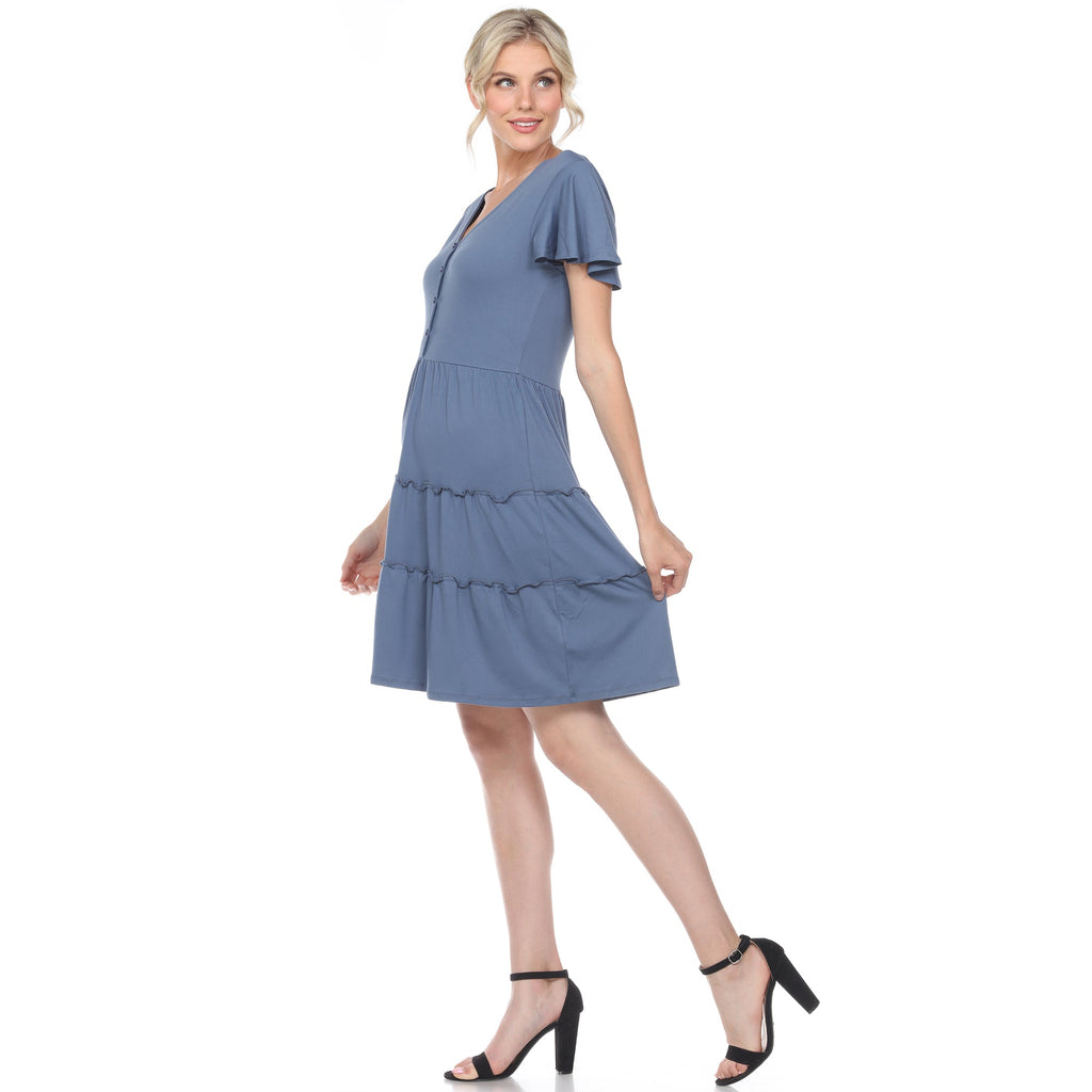 Women's Short Sleeve V-neck Tiered Dress (5 Colors Available)