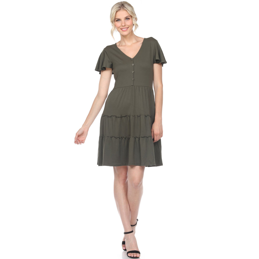 Women's Short Sleeve V-neck Tiered Dress (5 Colors Available)